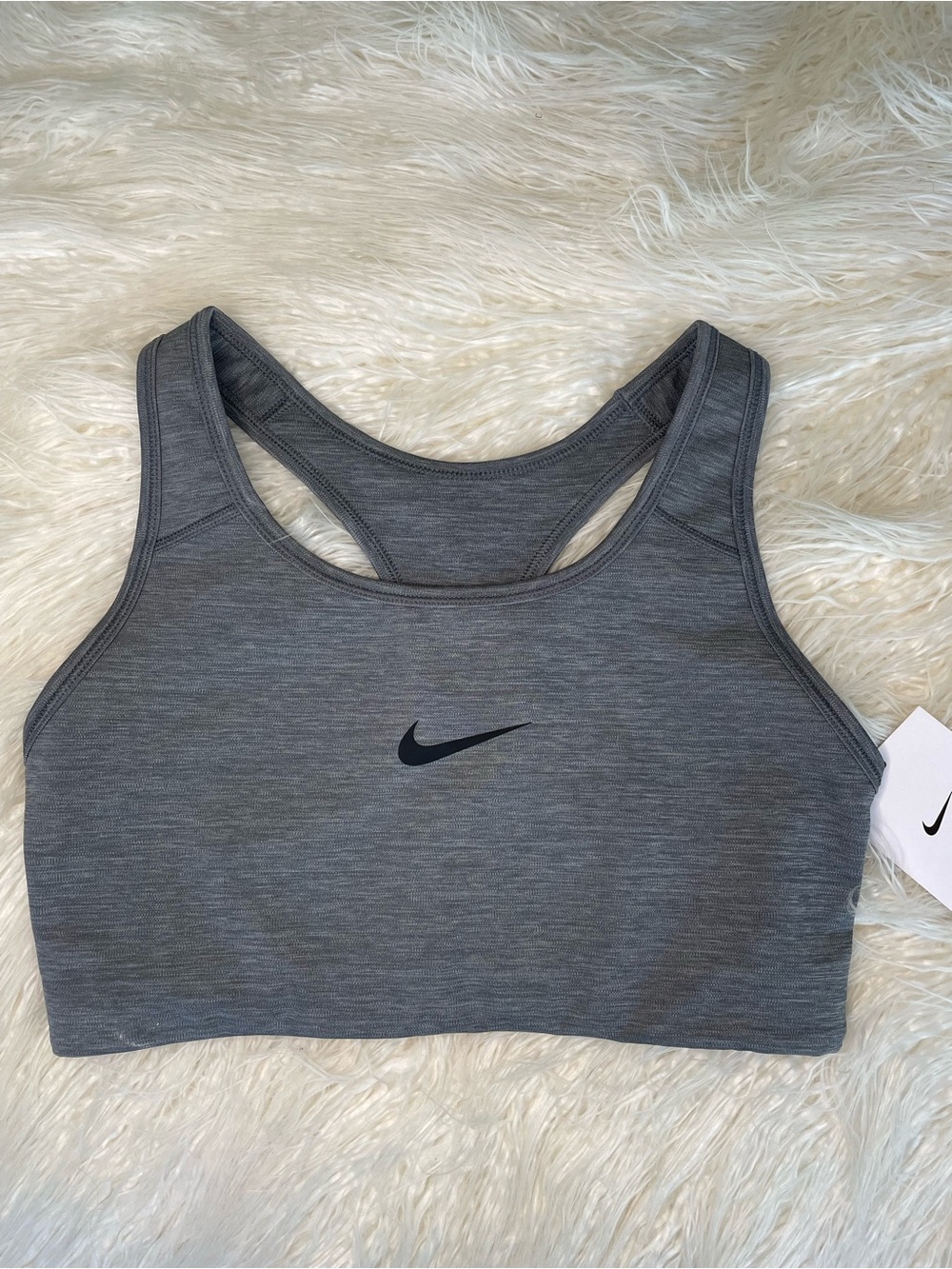Nike Grey Racerback Medium Support Sports Bra with Black Swoosh